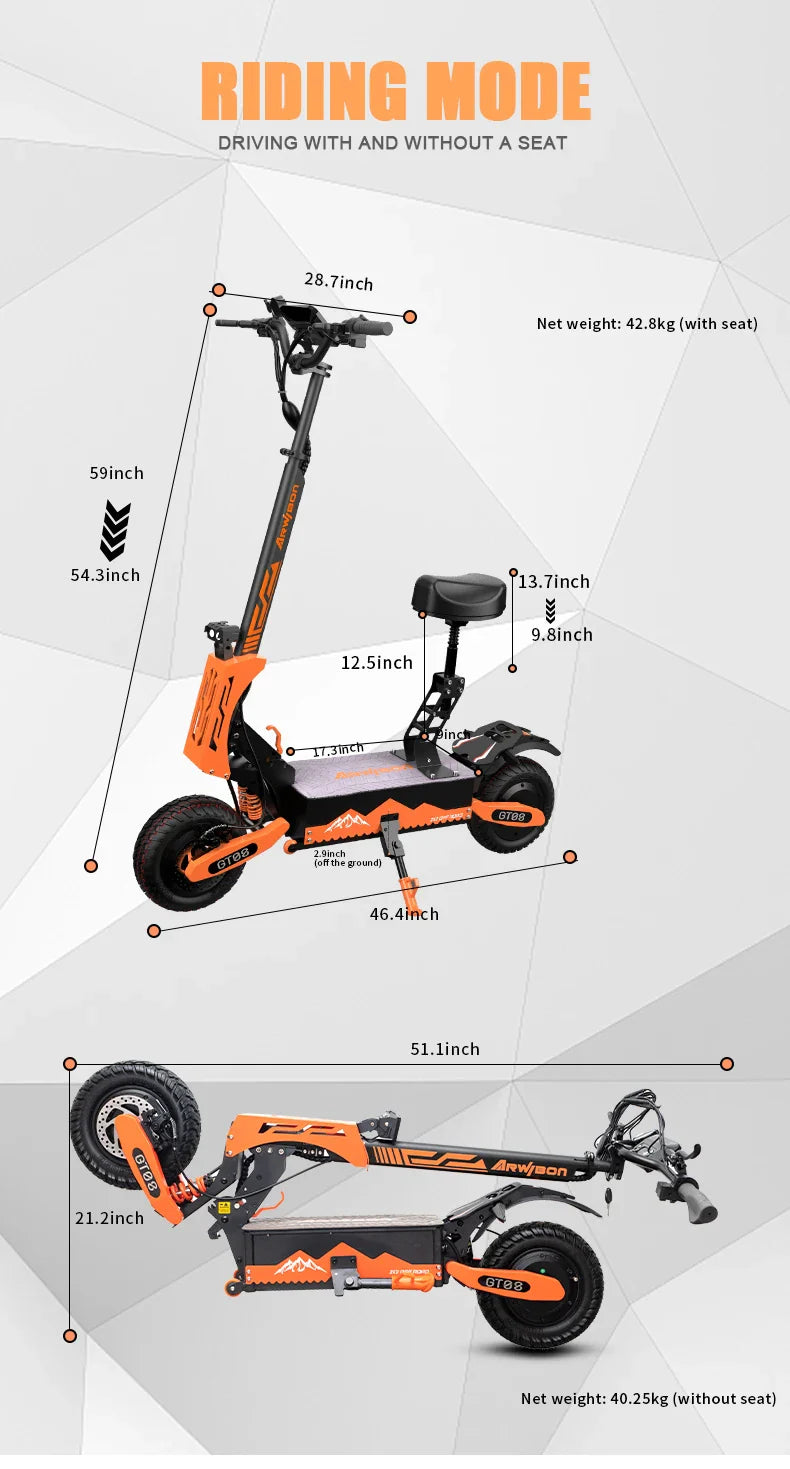 Arwibon 5600W Dual Motor Electric Scooter Top Speed 46MPH